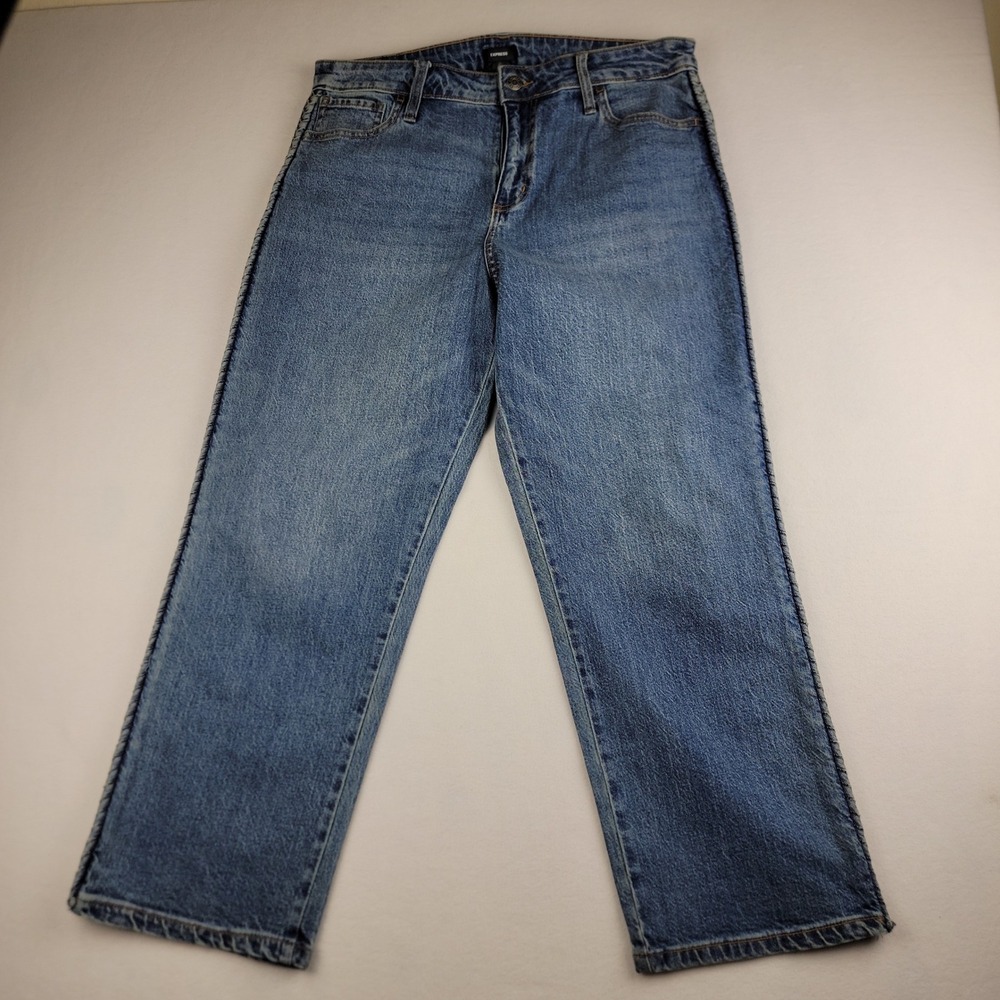 Express Womens Size 10 Medium Wash Straight Leg Jeans Braided Side Seam Detail